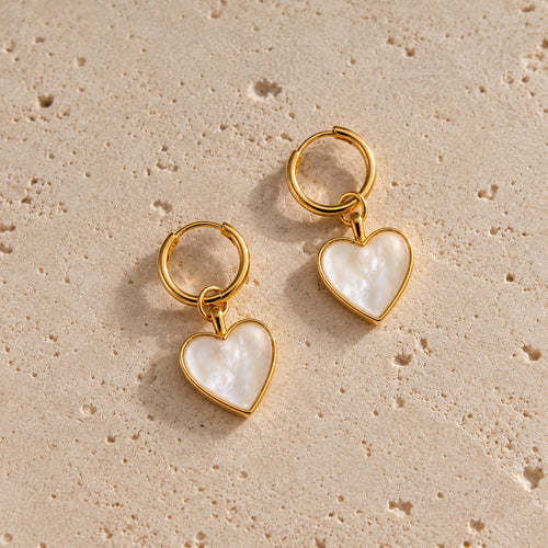The Cora Gold Heart Huggie Earrings Nacre & Atlas